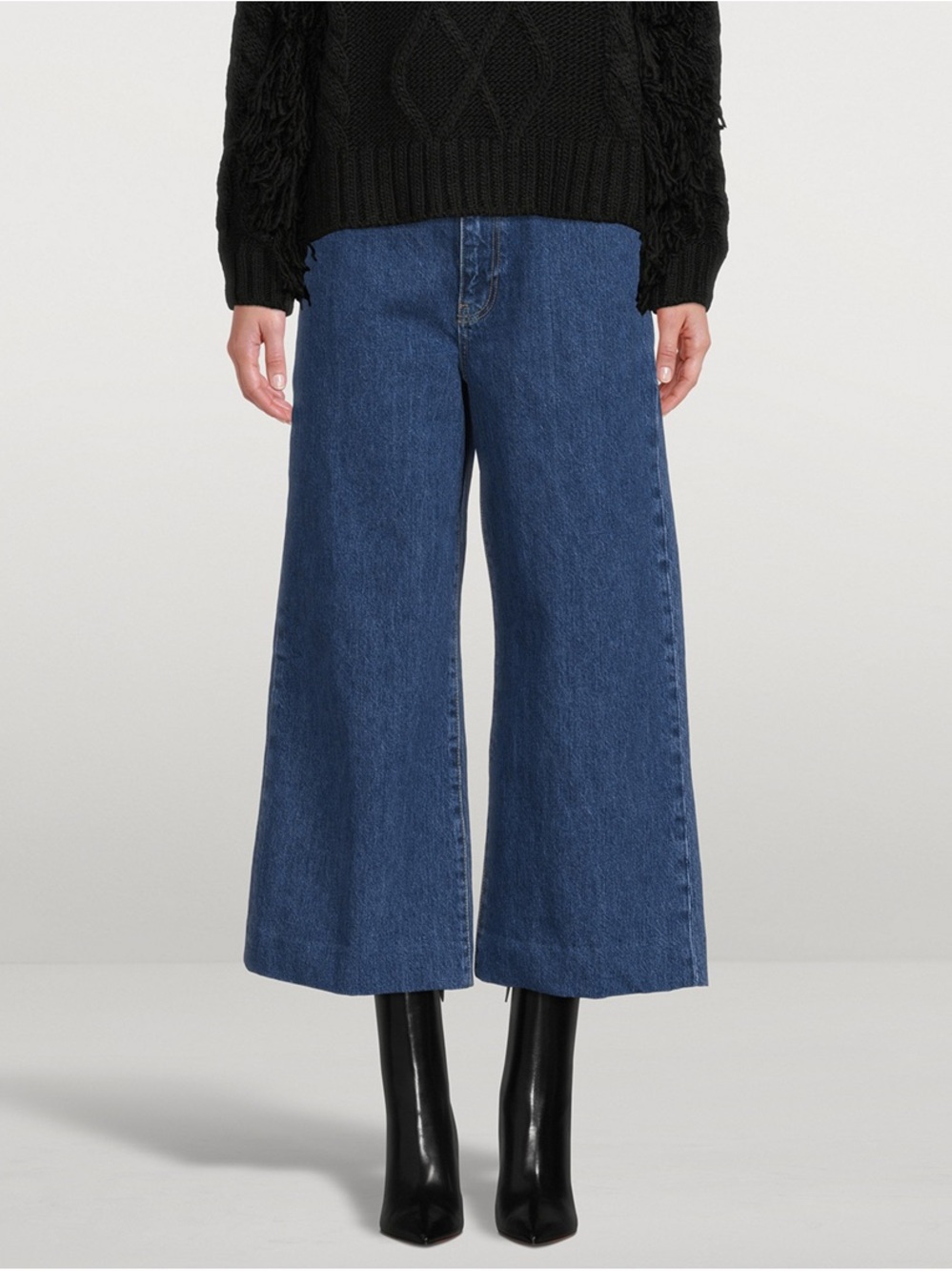 Frame Denim High-Rise Wide-Leg Cropped Jeans Nordic Wash Size 27